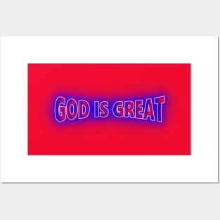 NEON RETRO RED WHITE & BLUE GOD IS GREAT Posters and Art